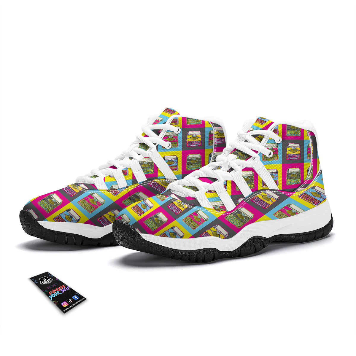 Typewriter Pattern Print White Bball Shoes-grizzshop