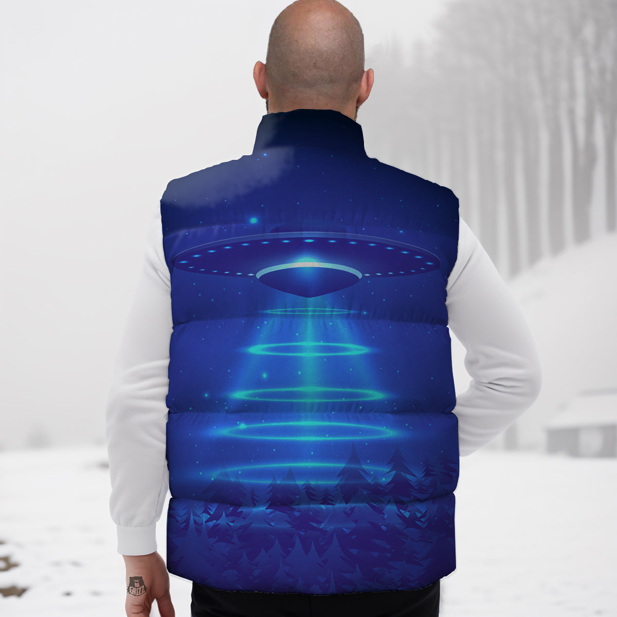 Typewriter Print Pattern Down Vest-grizzshop