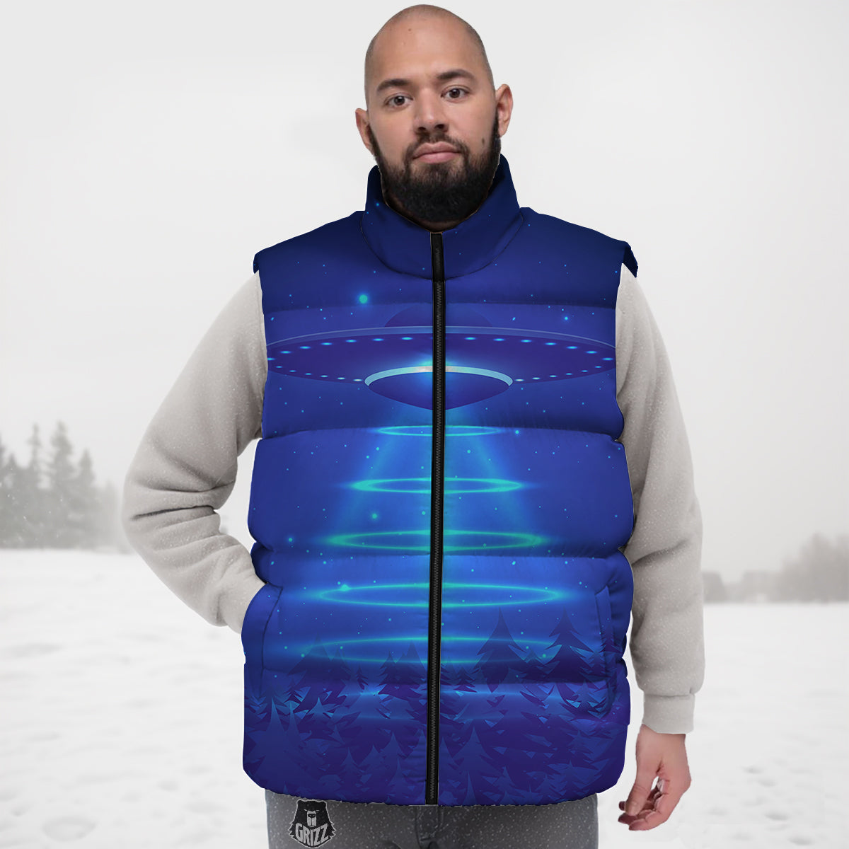 Typewriter Print Pattern Down Vest-grizzshop