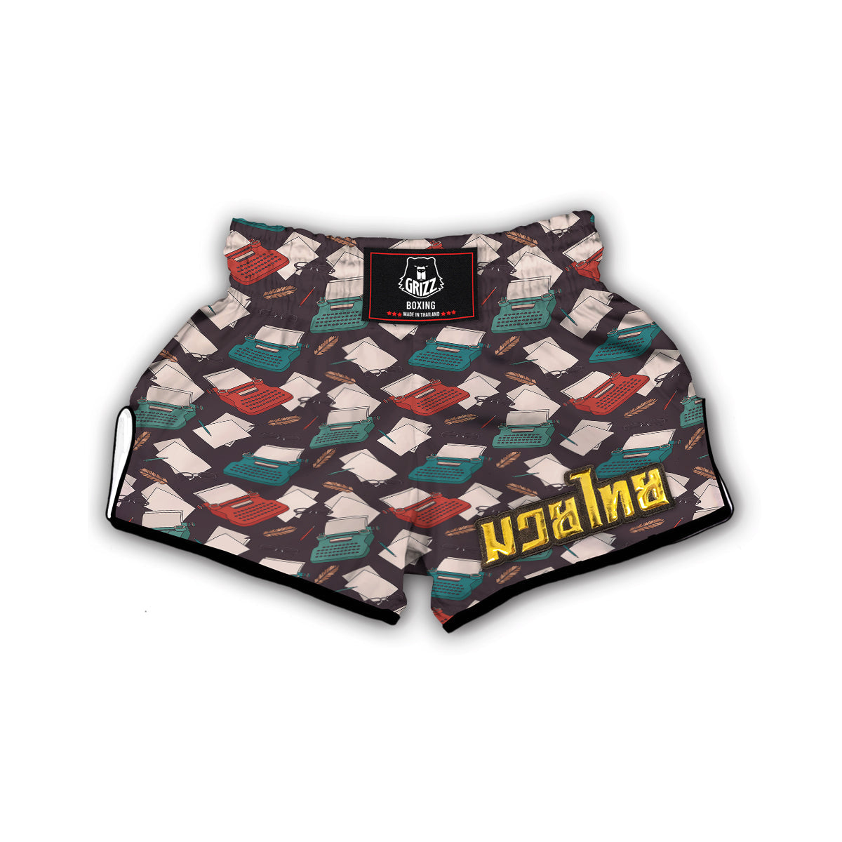 Typewriter Print Pattern Muay Thai Boxing Shorts-grizzshop