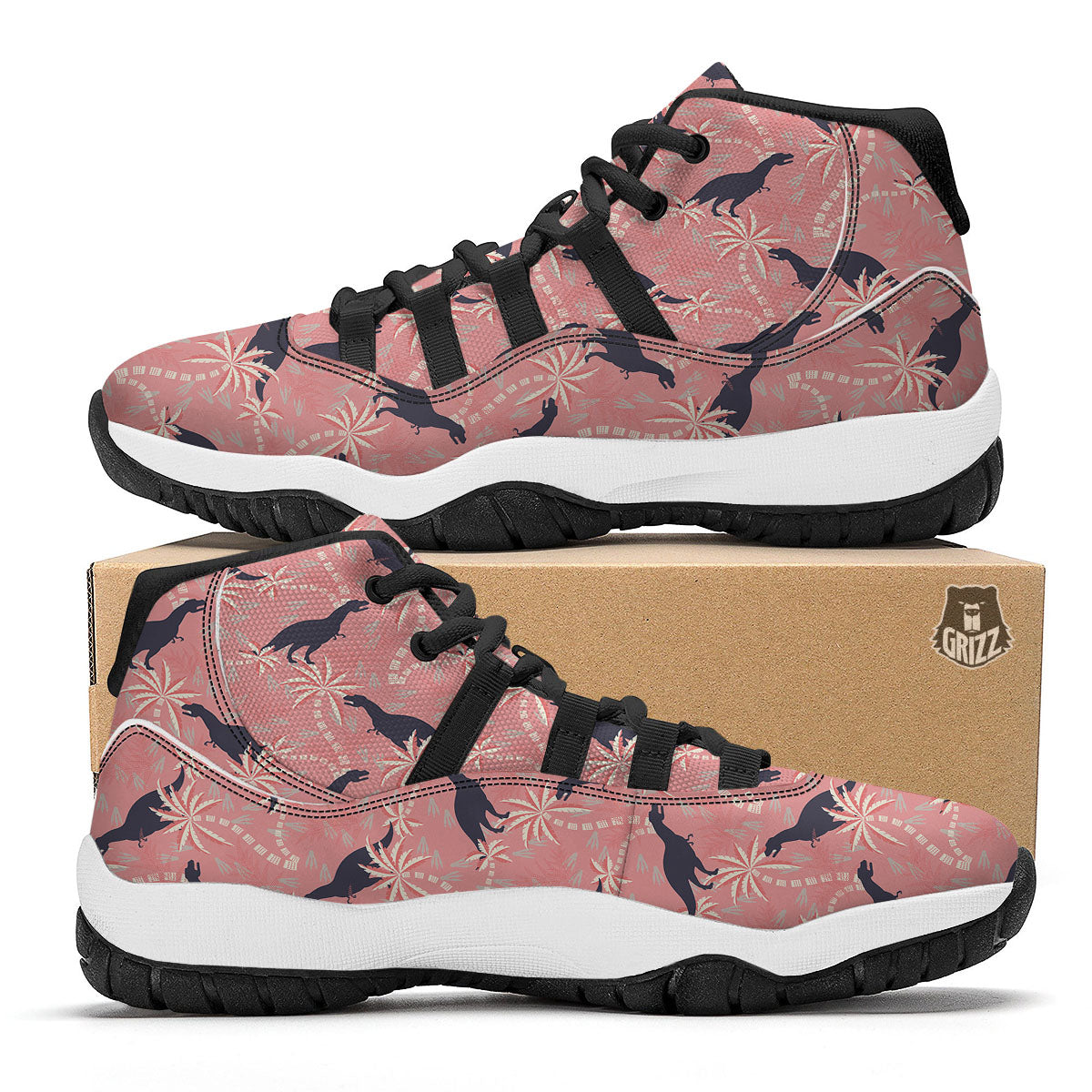 Tyrannosaurus Fossil Print Pattern Black Bball Shoes-grizzshop