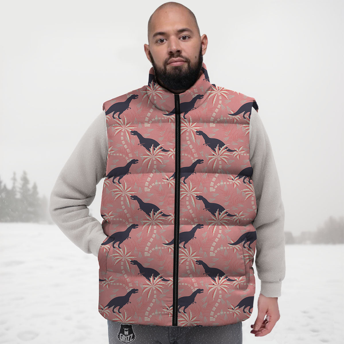 Tyrannosaurus Fossil Print Pattern Down Vest
