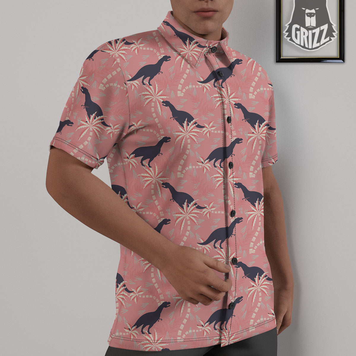 Tyrannosaurus Fossil Print Pattern Untucked Shirts-grizzshop