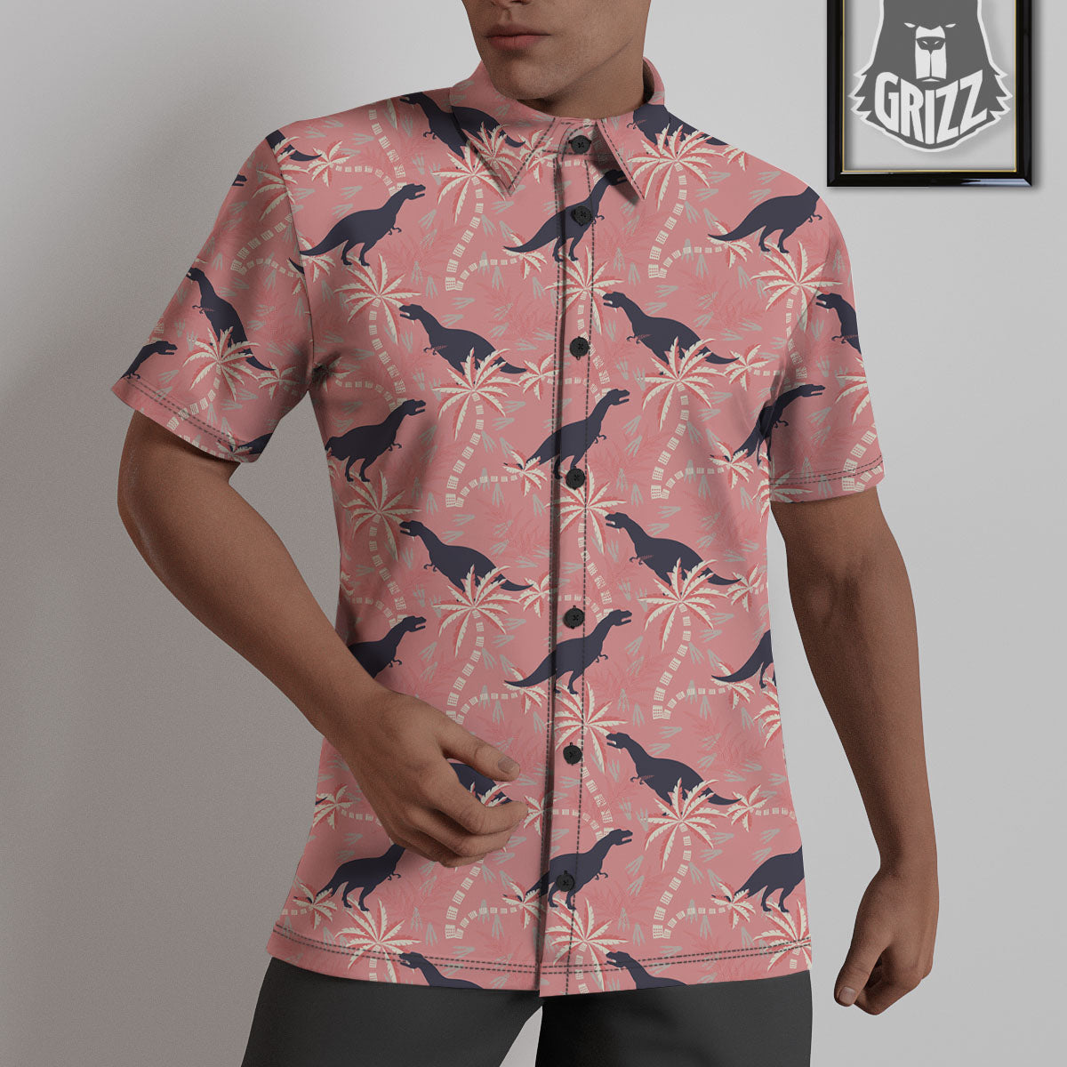 Tyrannosaurus Fossil Print Pattern Untucked Shirts-grizzshop