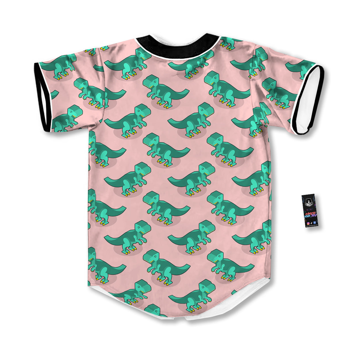 Tyrannosaurus Isometric Print Pattern Baseball Jersey-grizzshop