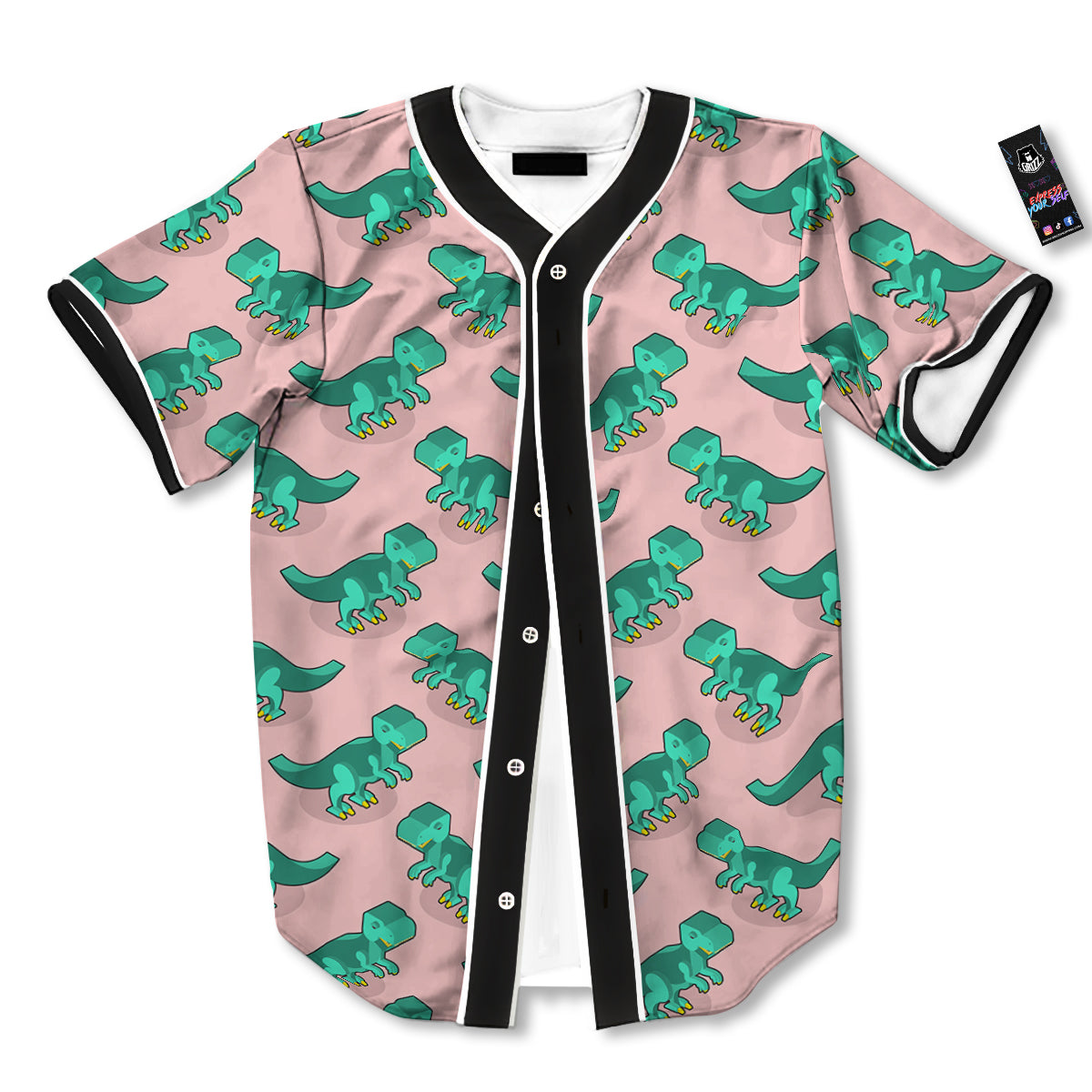 Tyrannosaurus Isometric Print Pattern Baseball Jersey-grizzshop