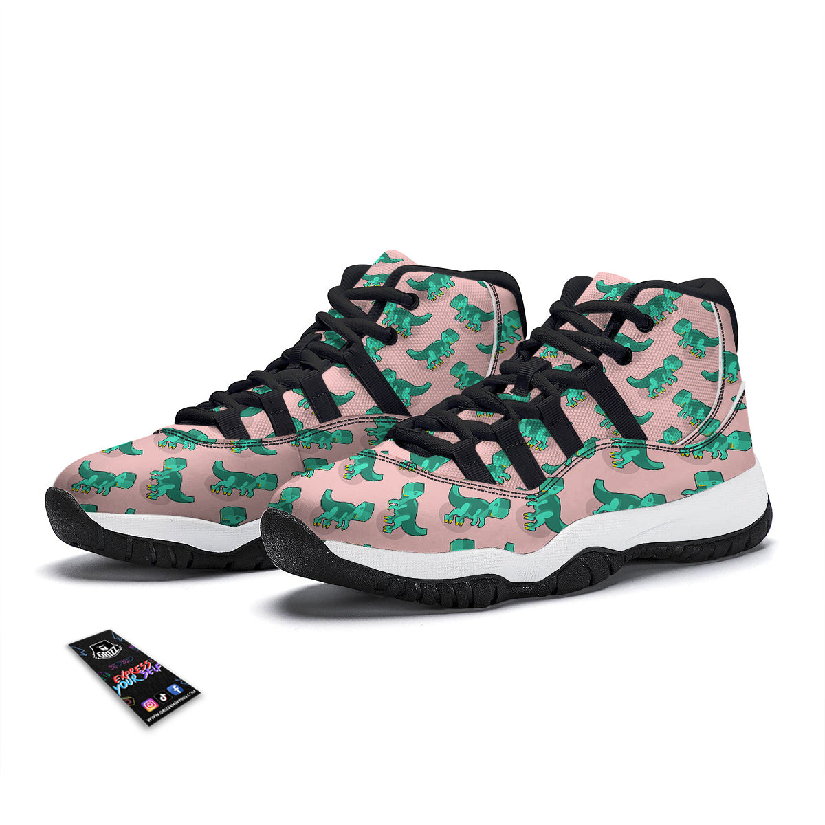 Tyrannosaurus Isometric Print Pattern Black Bball Shoes-grizzshop