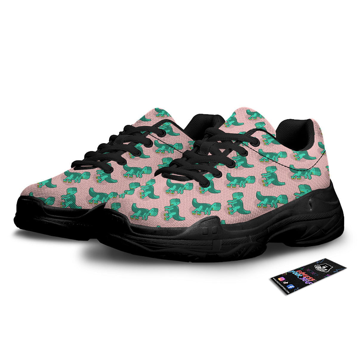 Tyrannosaurus Isometric Print Pattern Black Chunky Shoes-grizzshop
