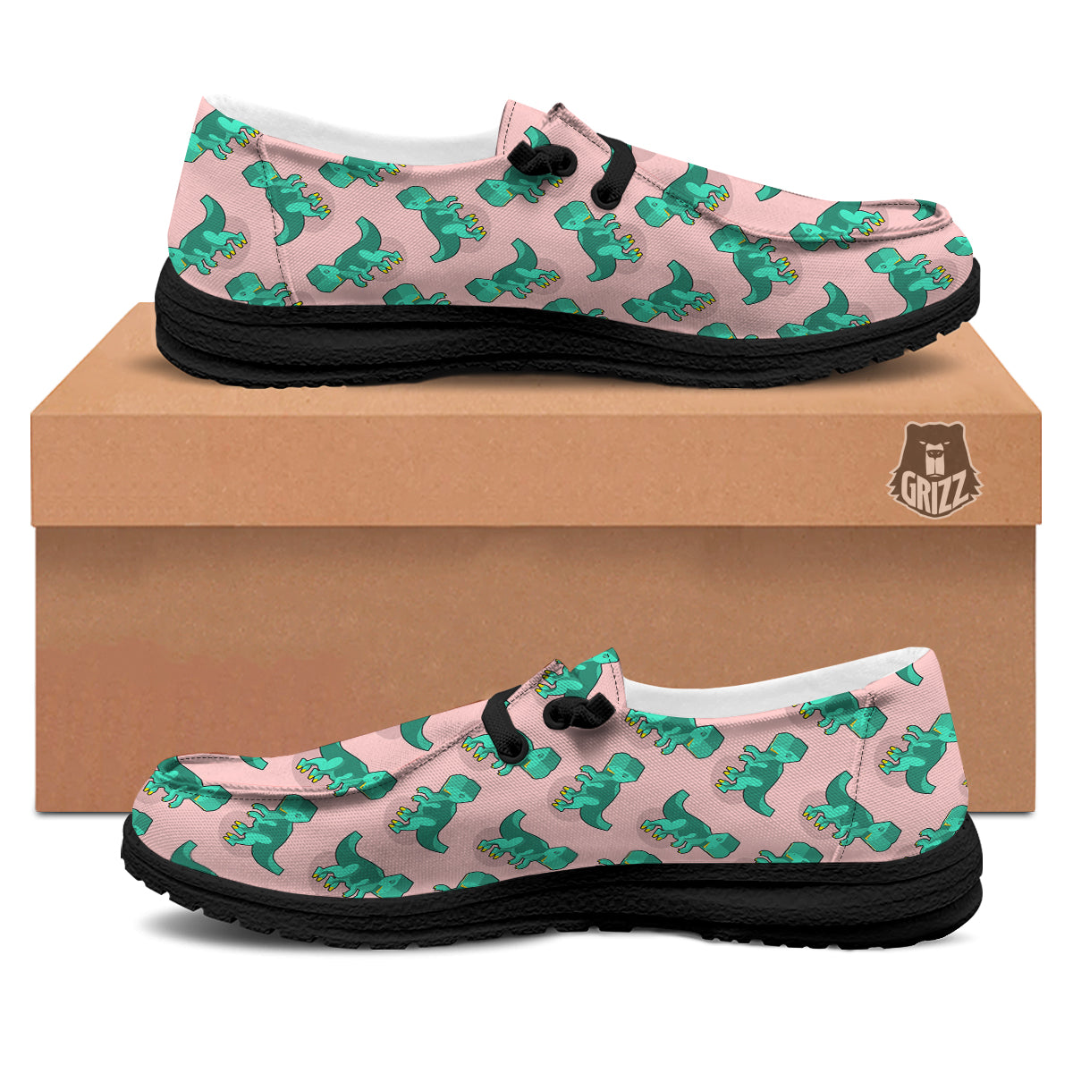 Tyrannosaurus Isometric Print Pattern Black Loafers-grizzshop
