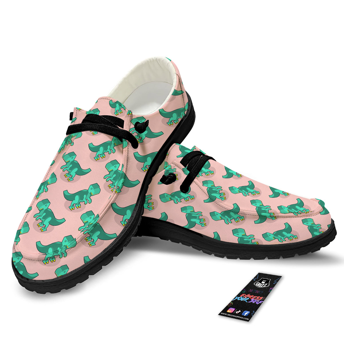 Tyrannosaurus Isometric Print Pattern Black Loafers-grizzshop