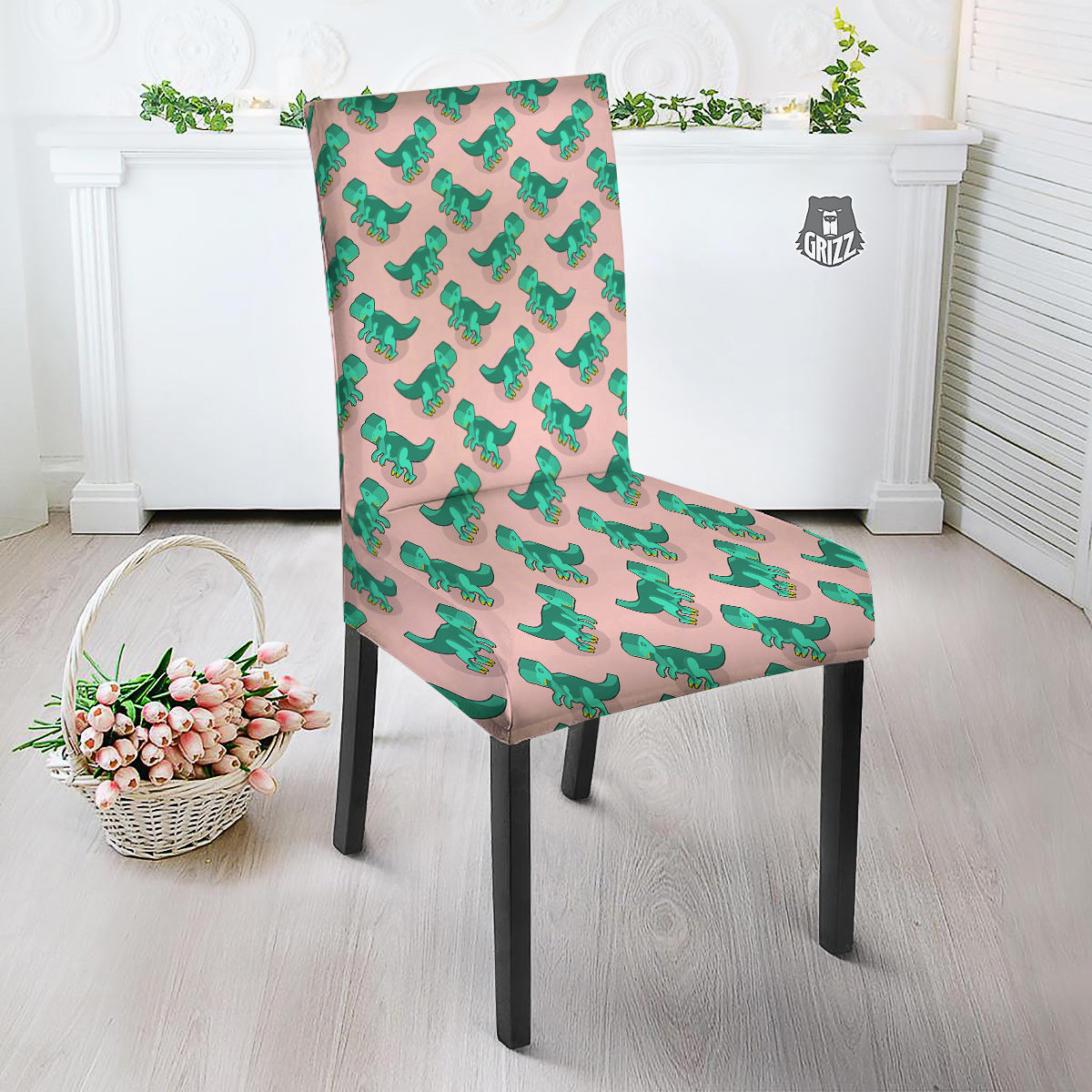 Tyrannosaurus Isometric Print Pattern Dining Chair Slipcover-grizzshop