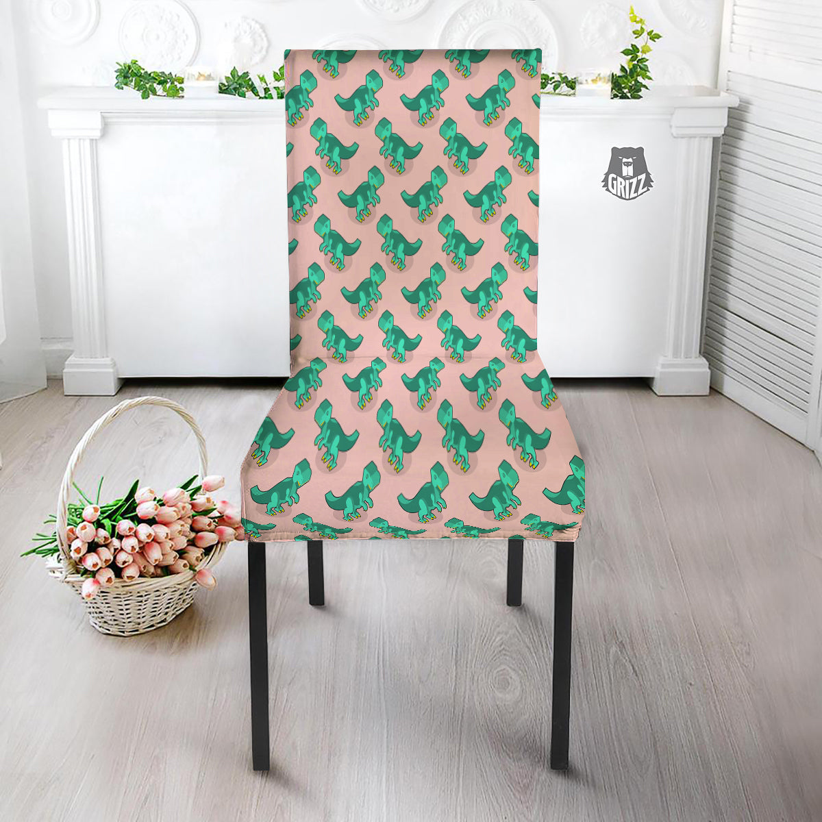 Tyrannosaurus Isometric Print Pattern Dining Chair Slipcover-grizzshop