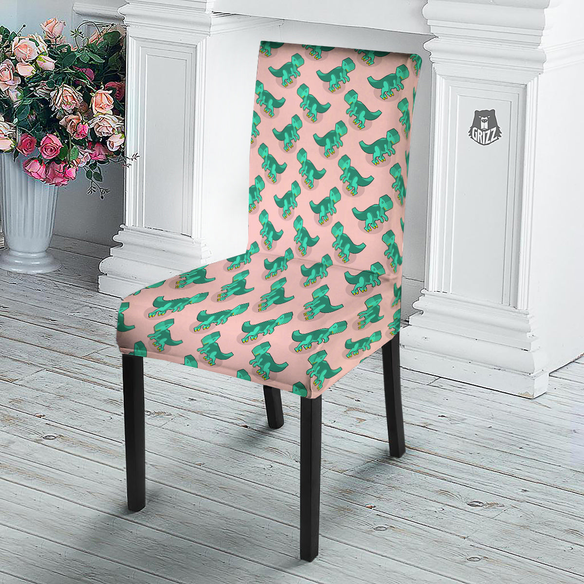 Tyrannosaurus Isometric Print Pattern Dining Chair Slipcover-grizzshop