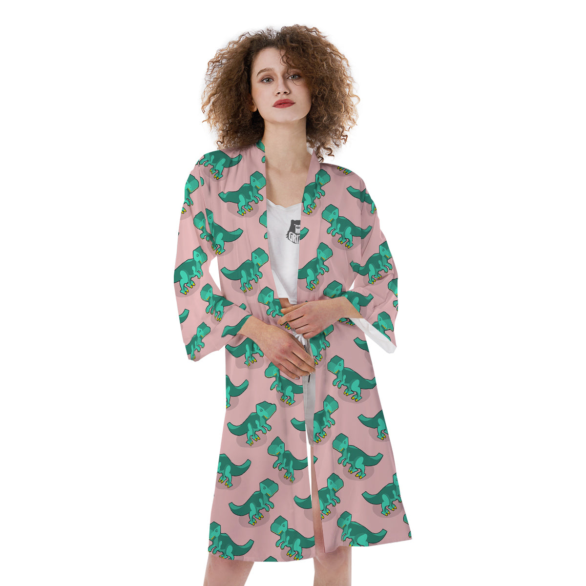 Tyrannosaurus Isometric Print Pattern Kimono-grizzshop