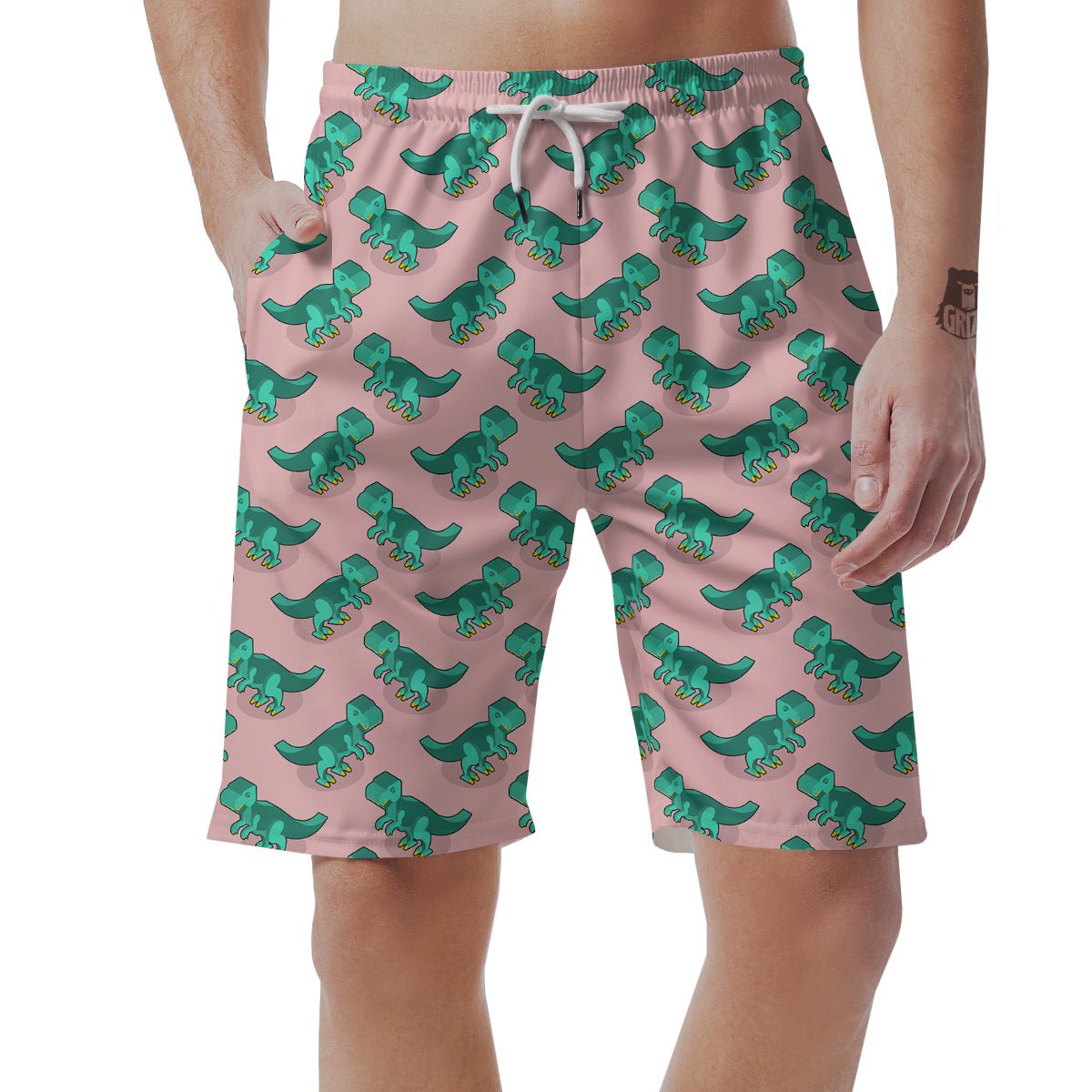 Tyrannosaurus Isometric Print Pattern Men's Shorts-grizzshop