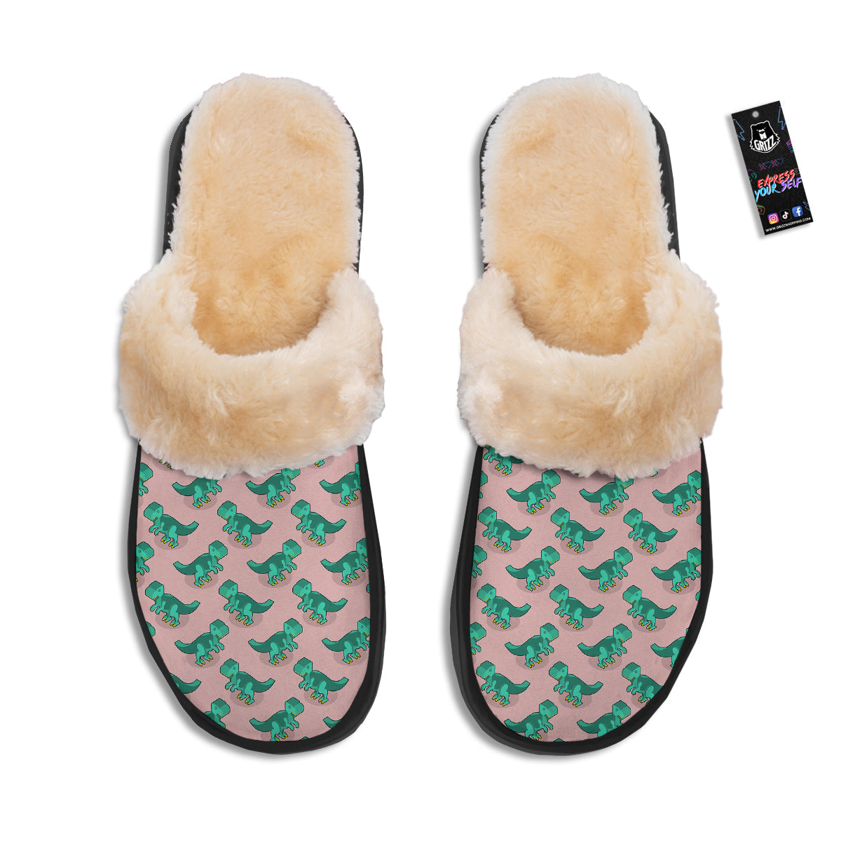 Tyrannosaurus Isometric Print Pattern Slippers-grizzshop