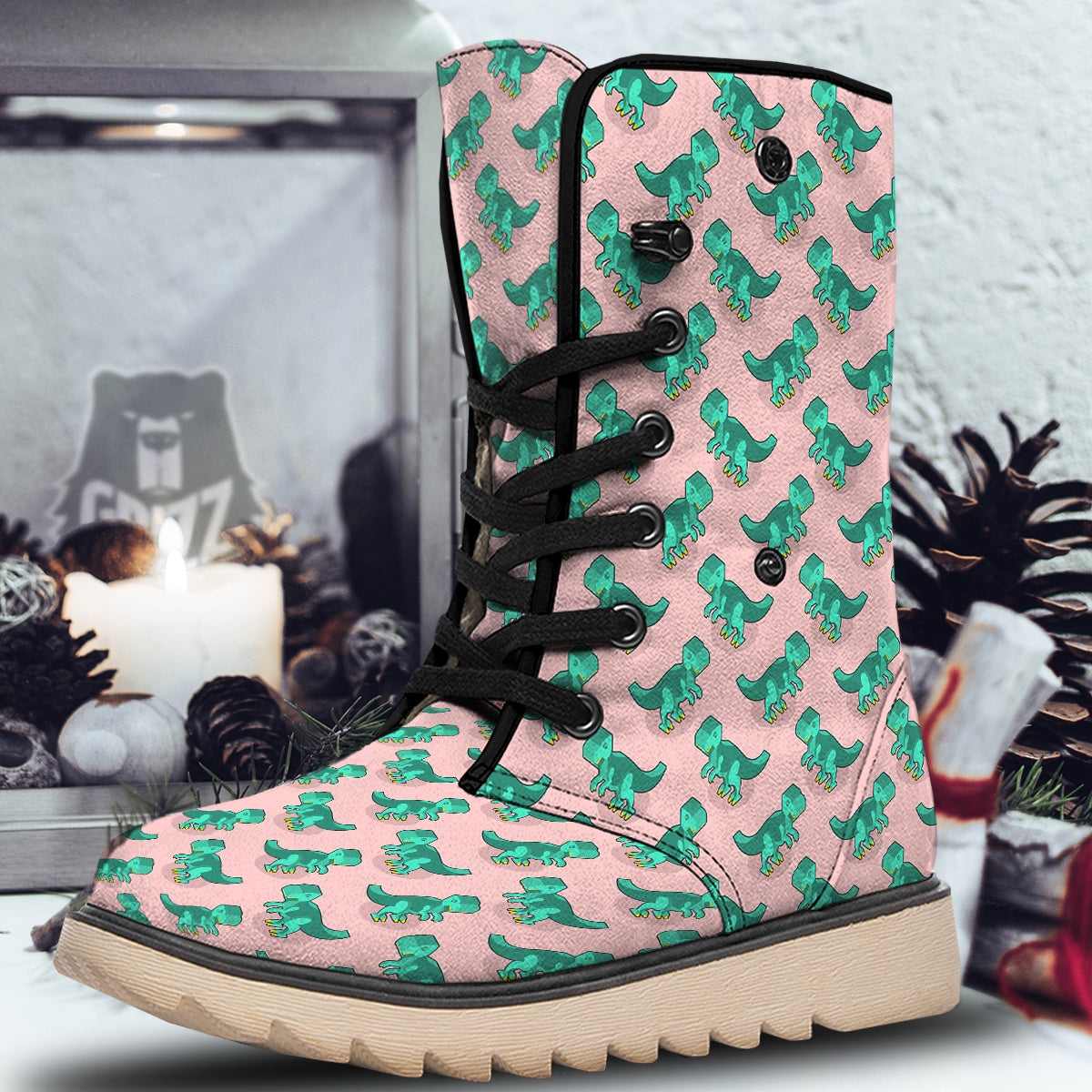 Tyrannosaurus Isometric Print Pattern Snow Boots-grizzshop