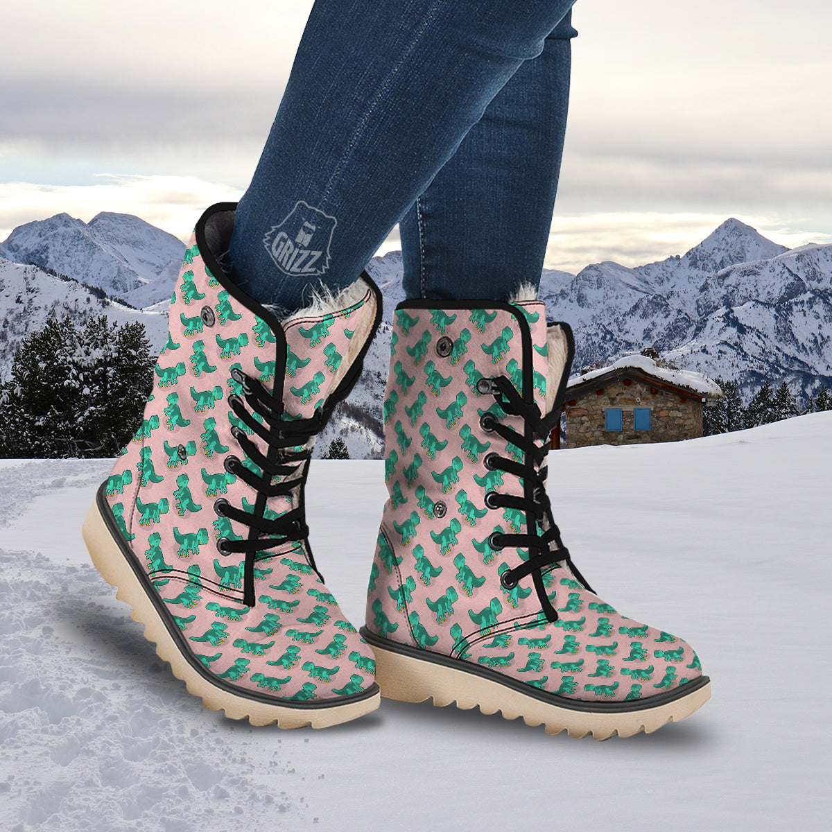 Tyrannosaurus Isometric Print Pattern Snow Boots-grizzshop