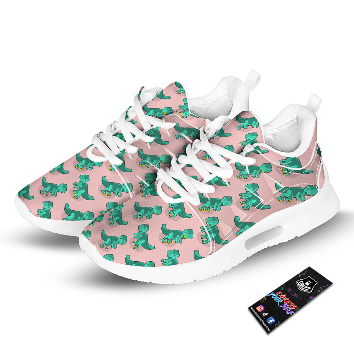 Tyrannosaurus Isometric Print Pattern Tennis Shoes-grizzshop