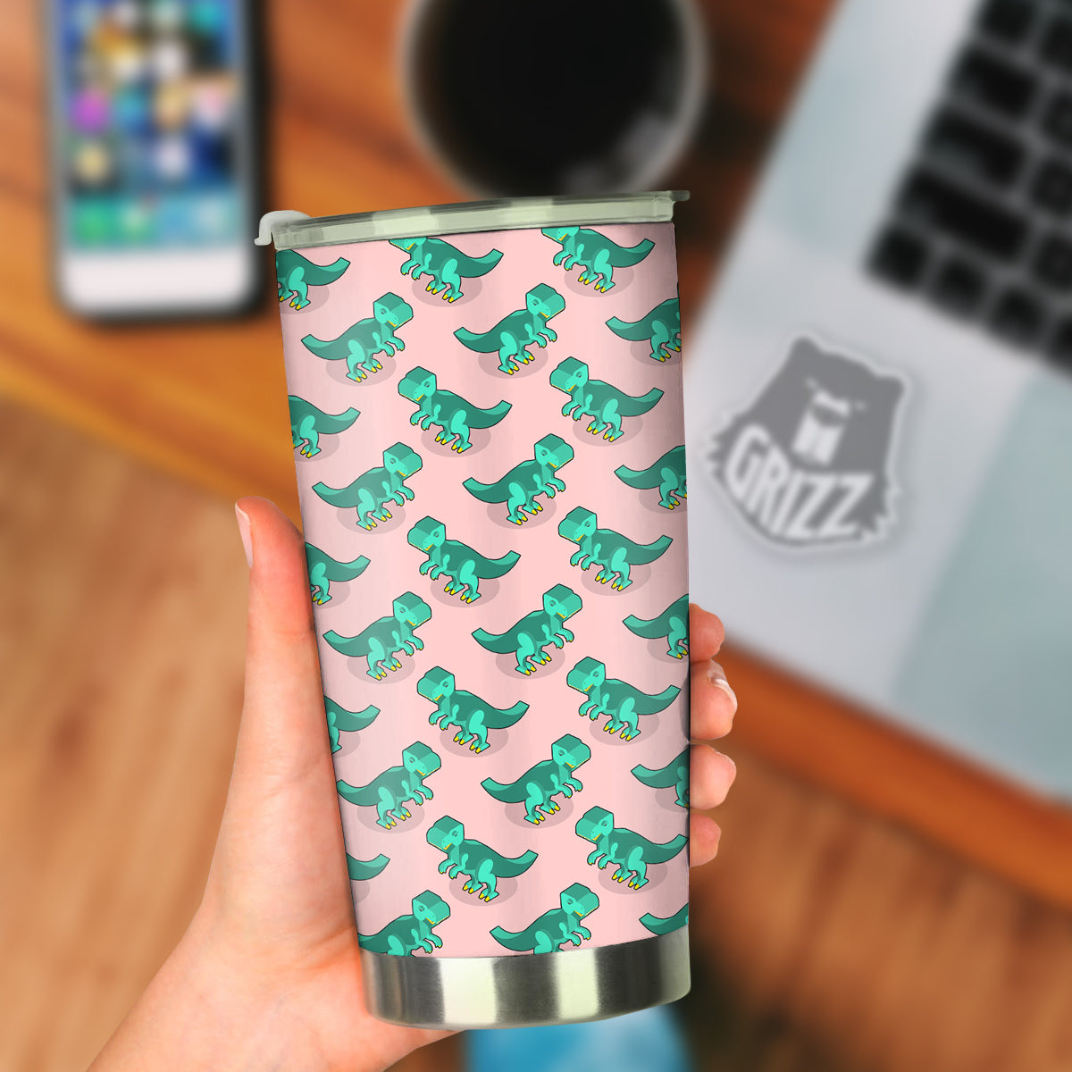 Tyrannosaurus Isometric Print Pattern Tumbler-grizzshop