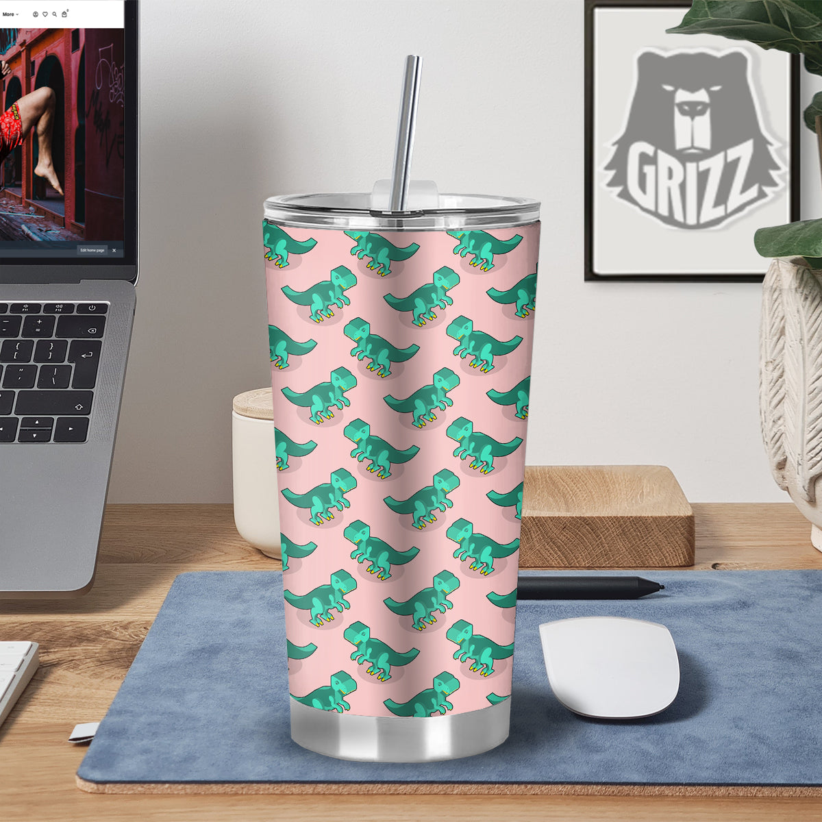 Tyrannosaurus Isometric Print Pattern Tumbler-grizzshop