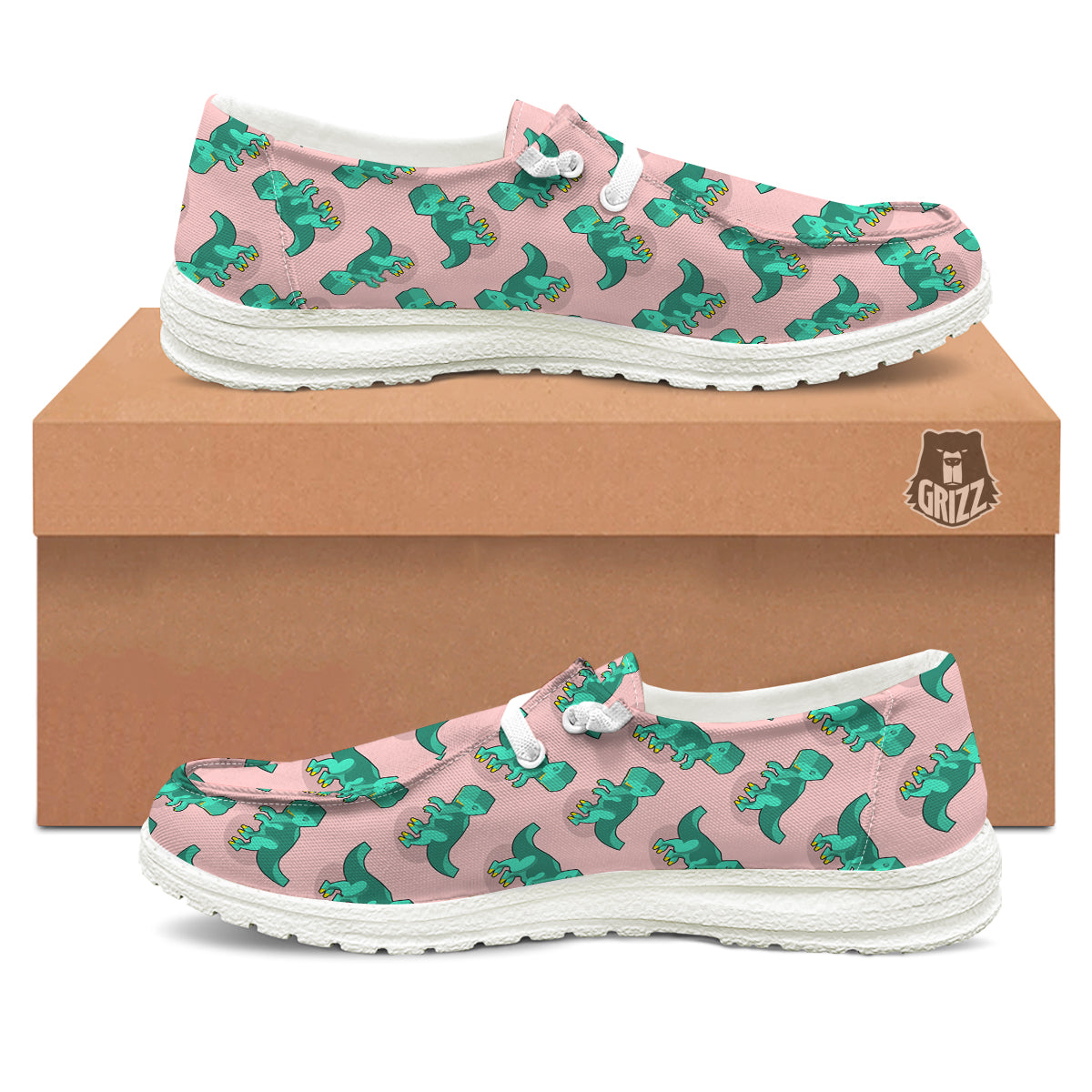 Tyrannosaurus Isometric Print Pattern White Loafers-grizzshop