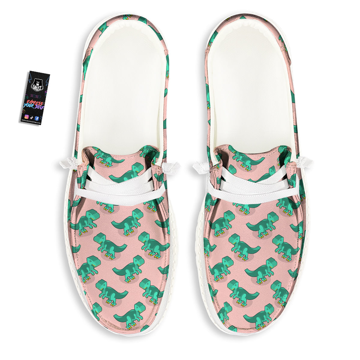 Tyrannosaurus Isometric Print Pattern White Loafers-grizzshop