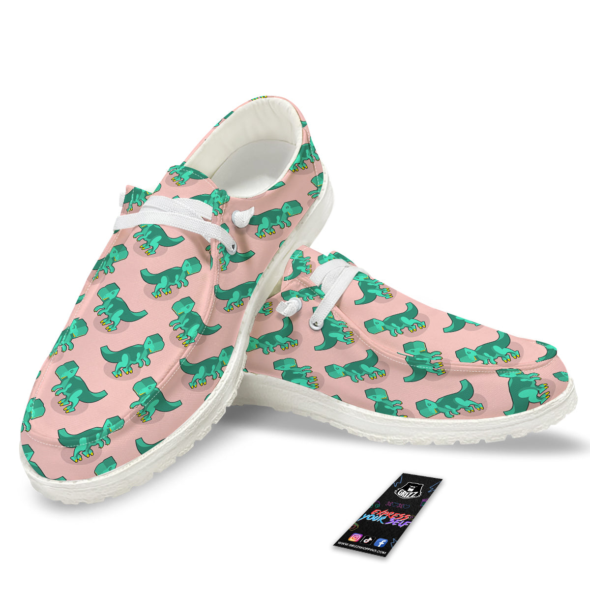 Tyrannosaurus Isometric Print Pattern White Loafers-grizzshop