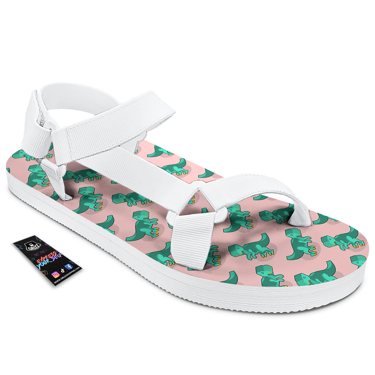 Tyrannosaurus Isometric Print Pattern White Open Toe Sandals-grizzshop