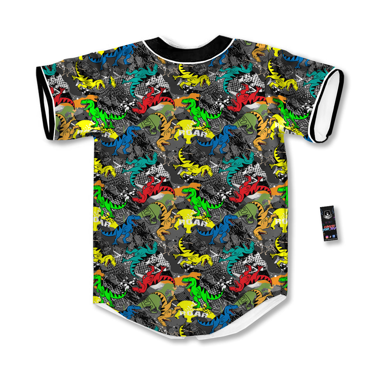 Tyrannosaurus Rex Colorful Print Baseball Jersey-grizzshop