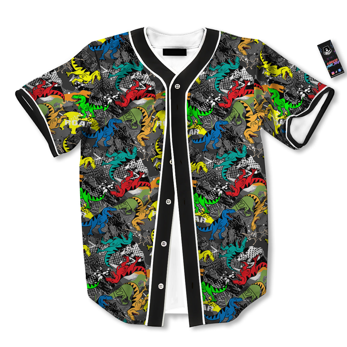 Tyrannosaurus Rex Colorful Print Baseball Jersey-grizzshop