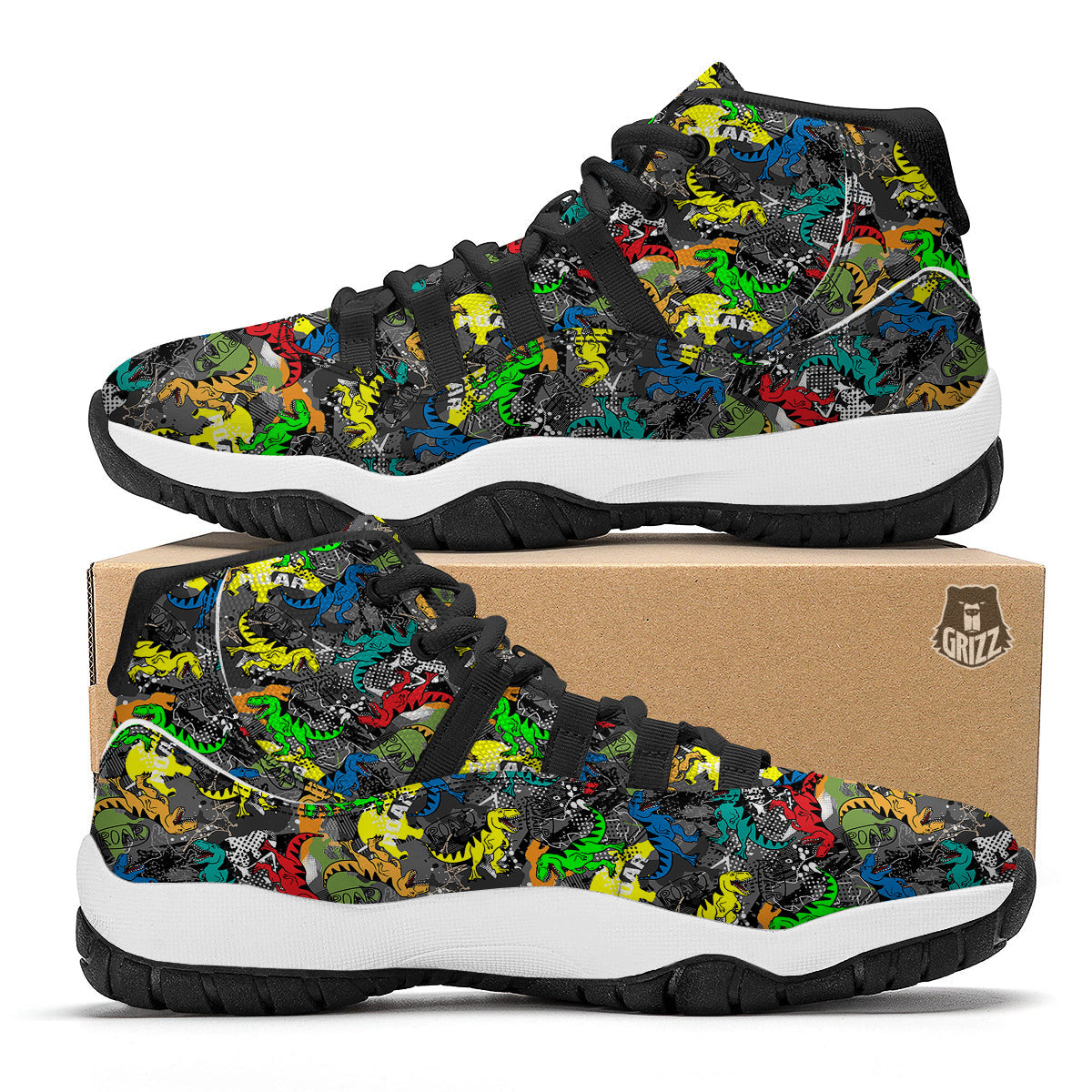 Tyrannosaurus Rex Colorful Print Black Bball Shoes-grizzshop