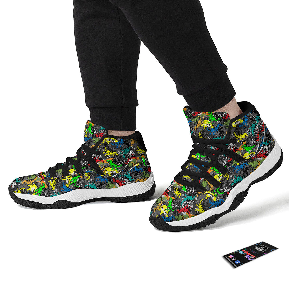 Tyrannosaurus Rex Colorful Print Black Bball Shoes-grizzshop