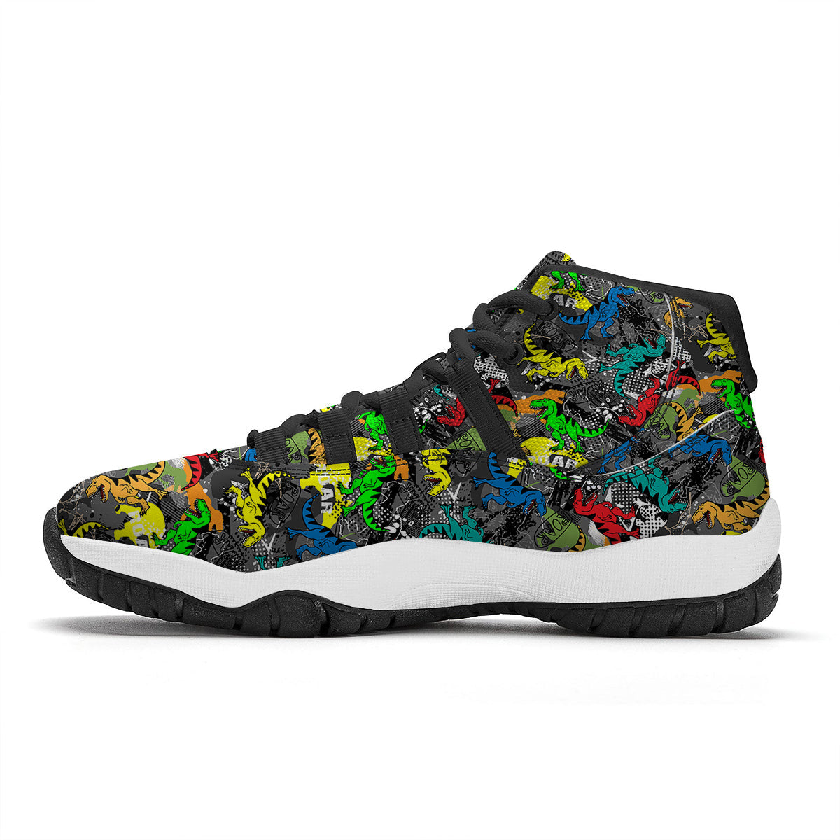 Tyrannosaurus Rex Colorful Print Black Bball Shoes-grizzshop