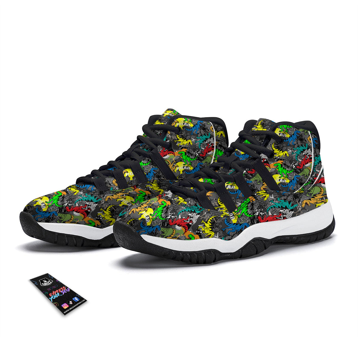 Tyrannosaurus Rex Colorful Print Black Bball Shoes-grizzshop