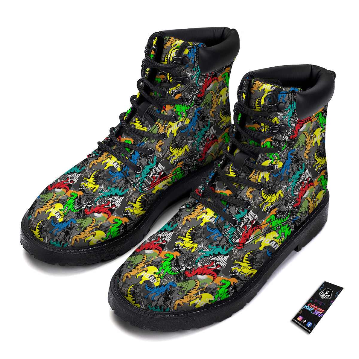 Tyrannosaurus Rex Colorful Print Boots-grizzshop