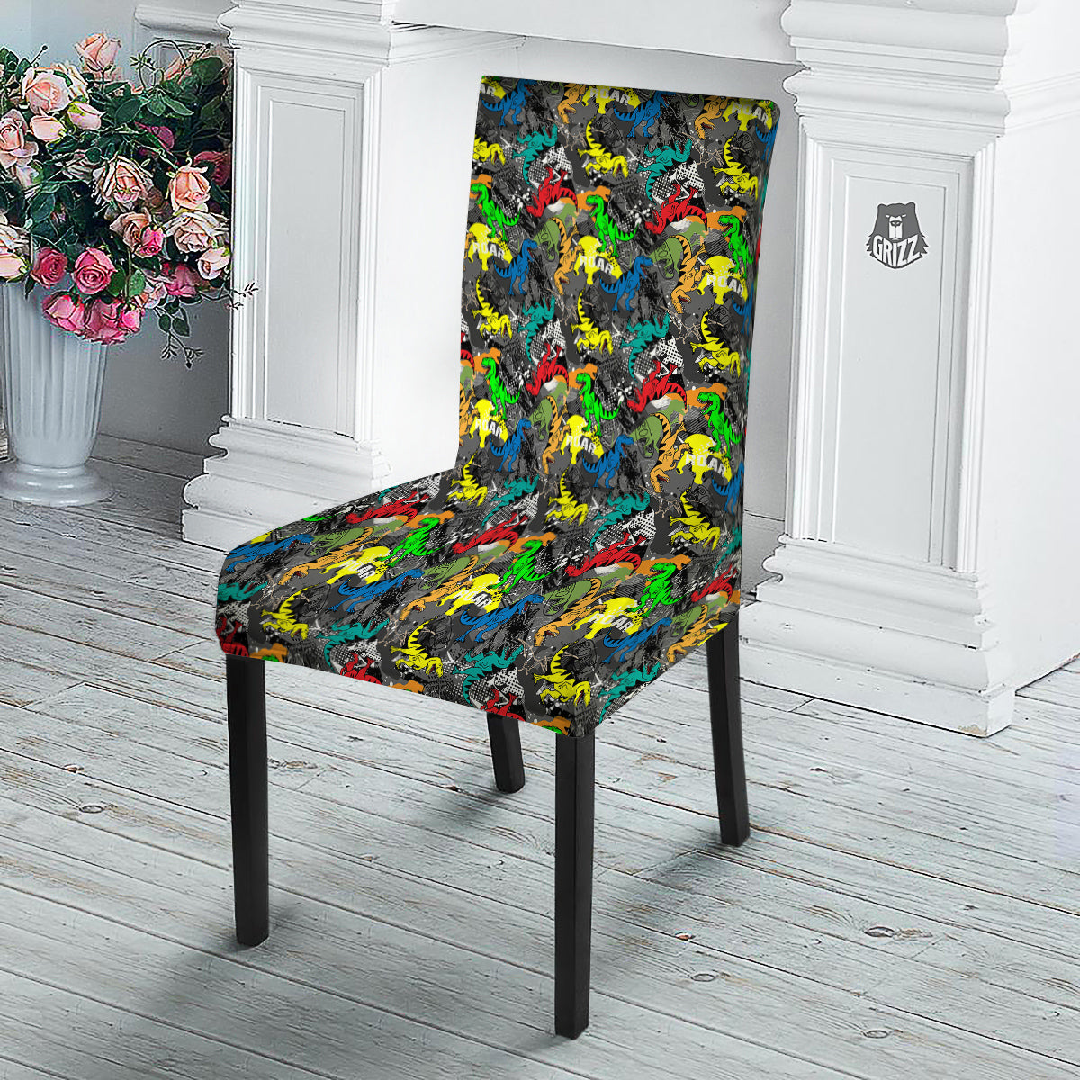 Tyrannosaurus Rex Colorful Print Dining Chair Slipcover-grizzshop