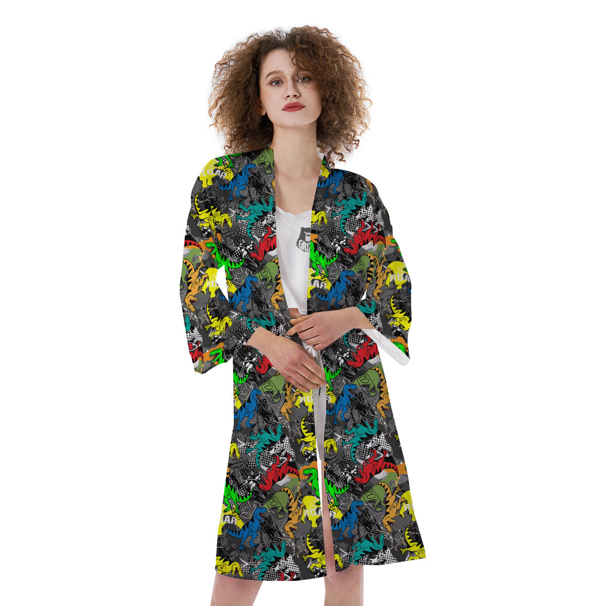 Tyrannosaurus Rex Colorful Print Kimono-grizzshop