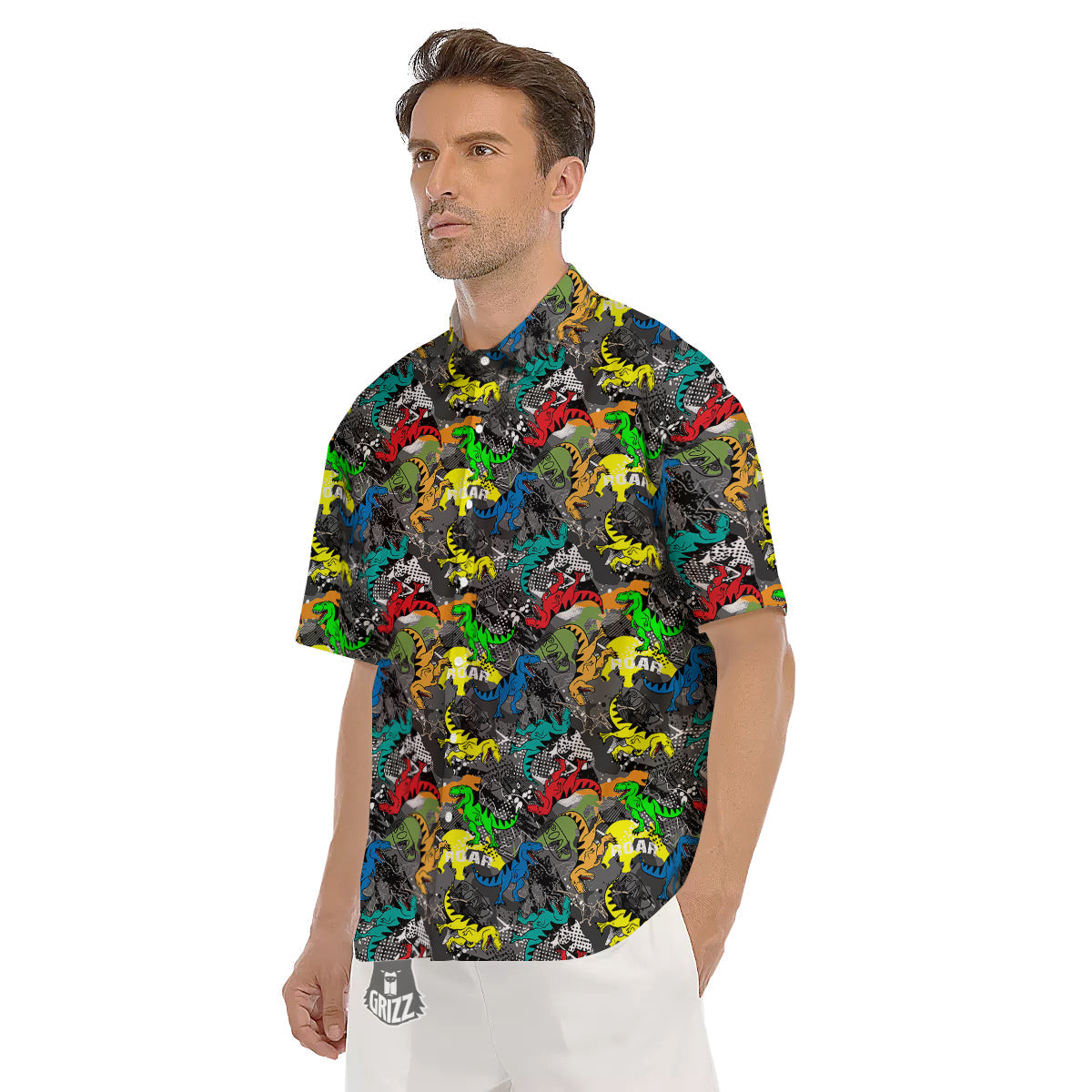 Tyrannosaurus Rex Colorful Print Men's Short Sleeve Shirts-grizzshop