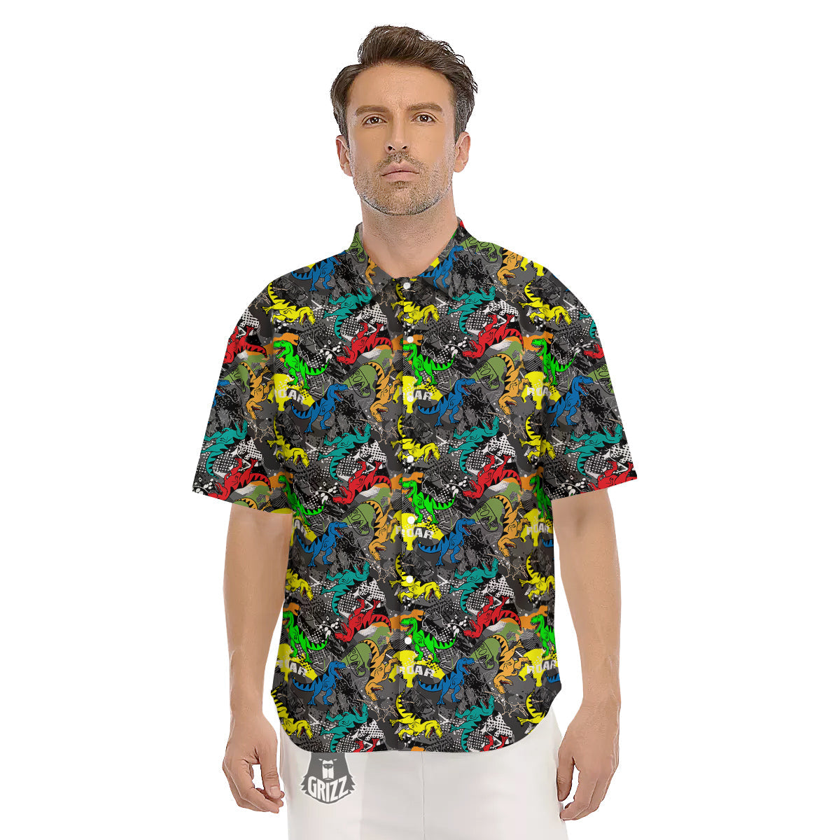 Tyrannosaurus Rex Colorful Print Men's Short Sleeve Shirts-grizzshop