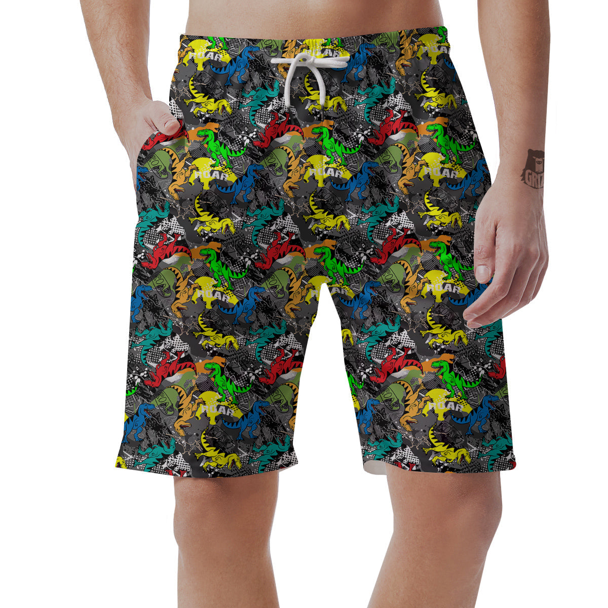 Tyrannosaurus Rex Colorful Print Men's Shorts-grizzshop