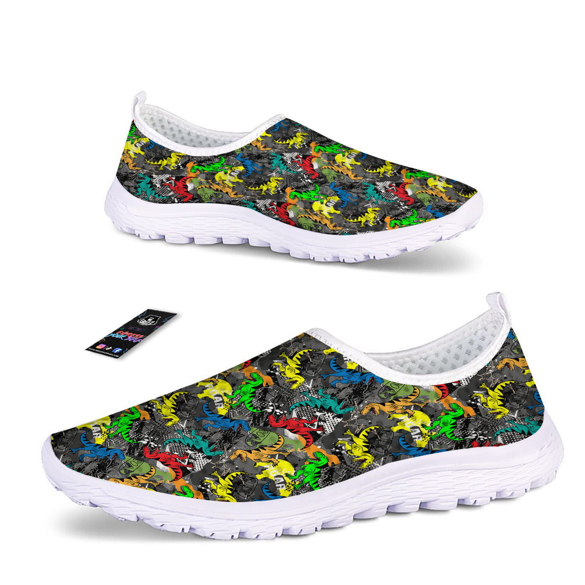 Tyrannosaurus Rex Colorful Print Nurse Shoes-grizzshop