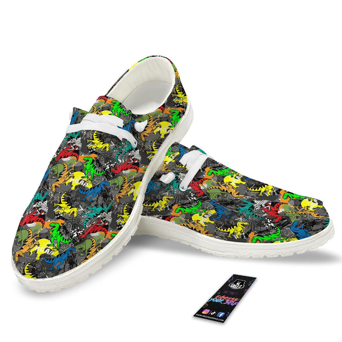 Tyrannosaurus Rex Colorful Print White Loafers-grizzshop