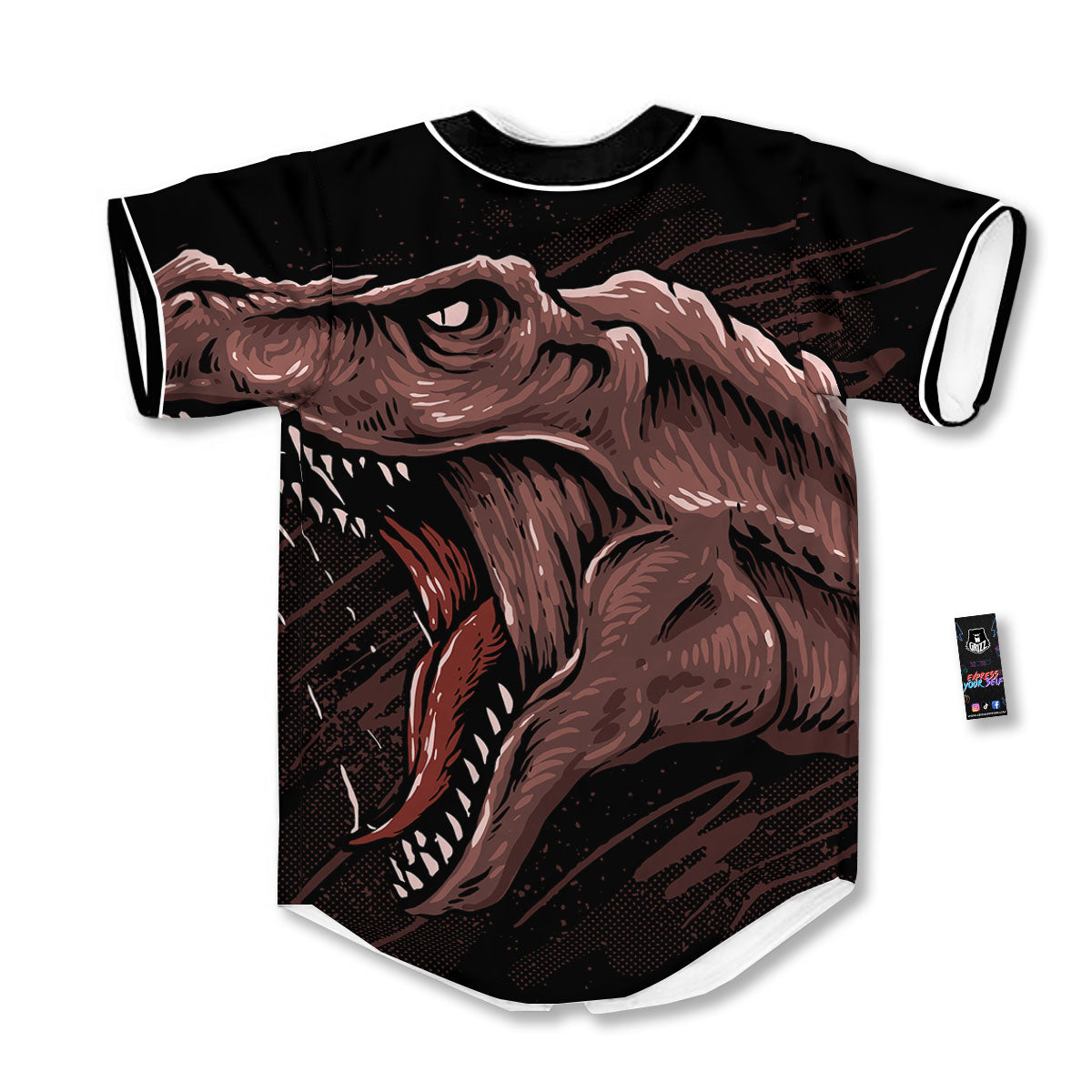 Tyrannosaurus Rex Head Print Baseball Jersey-grizzshop