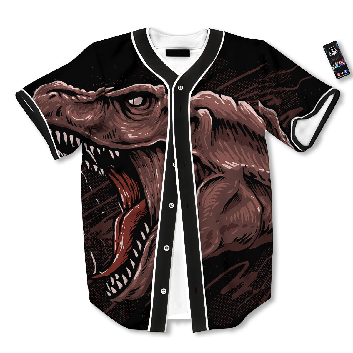 Tyrannosaurus Rex Head Print Baseball Jersey-grizzshop