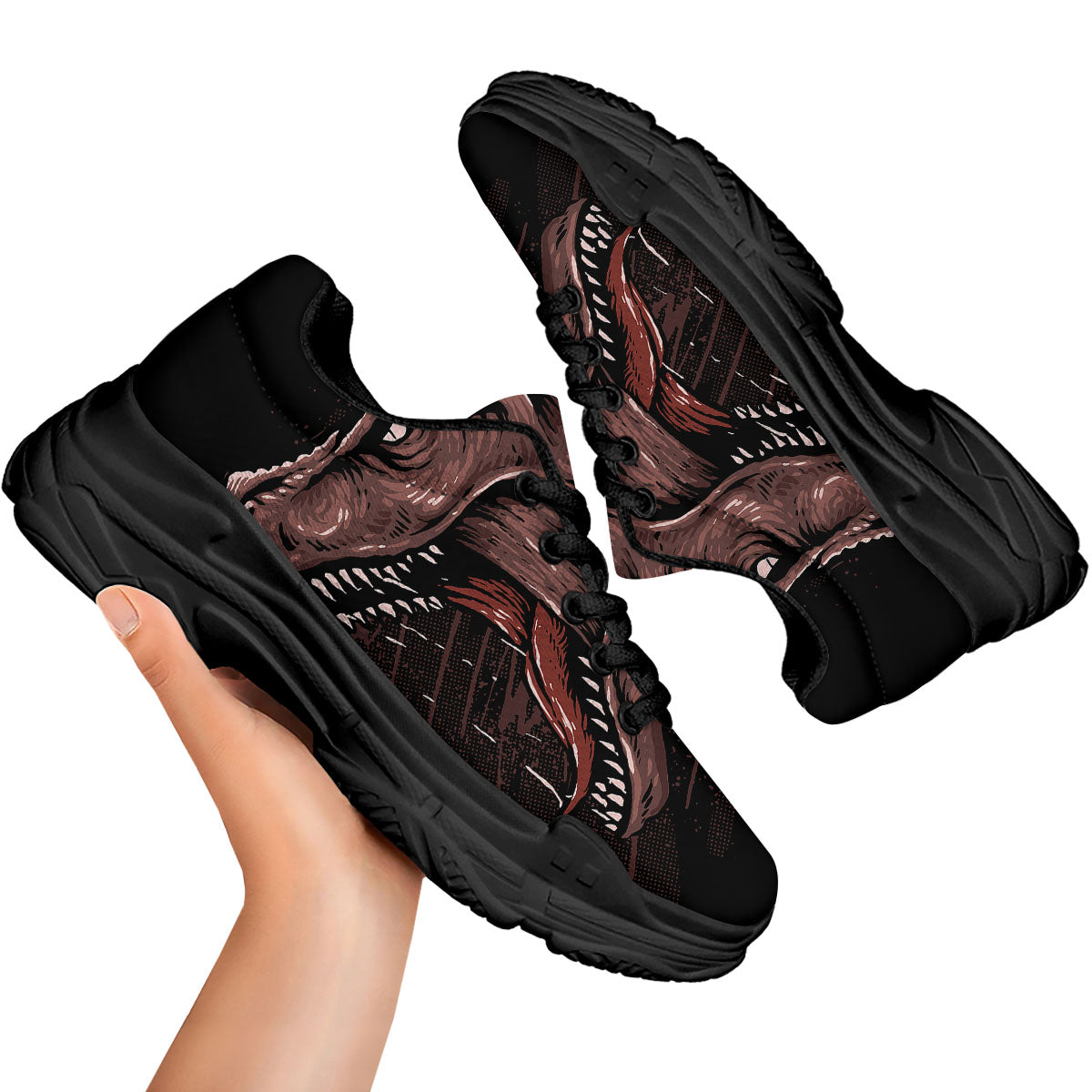 Tyrannosaurus Rex Head Print Black Chunky Shoes-grizzshop