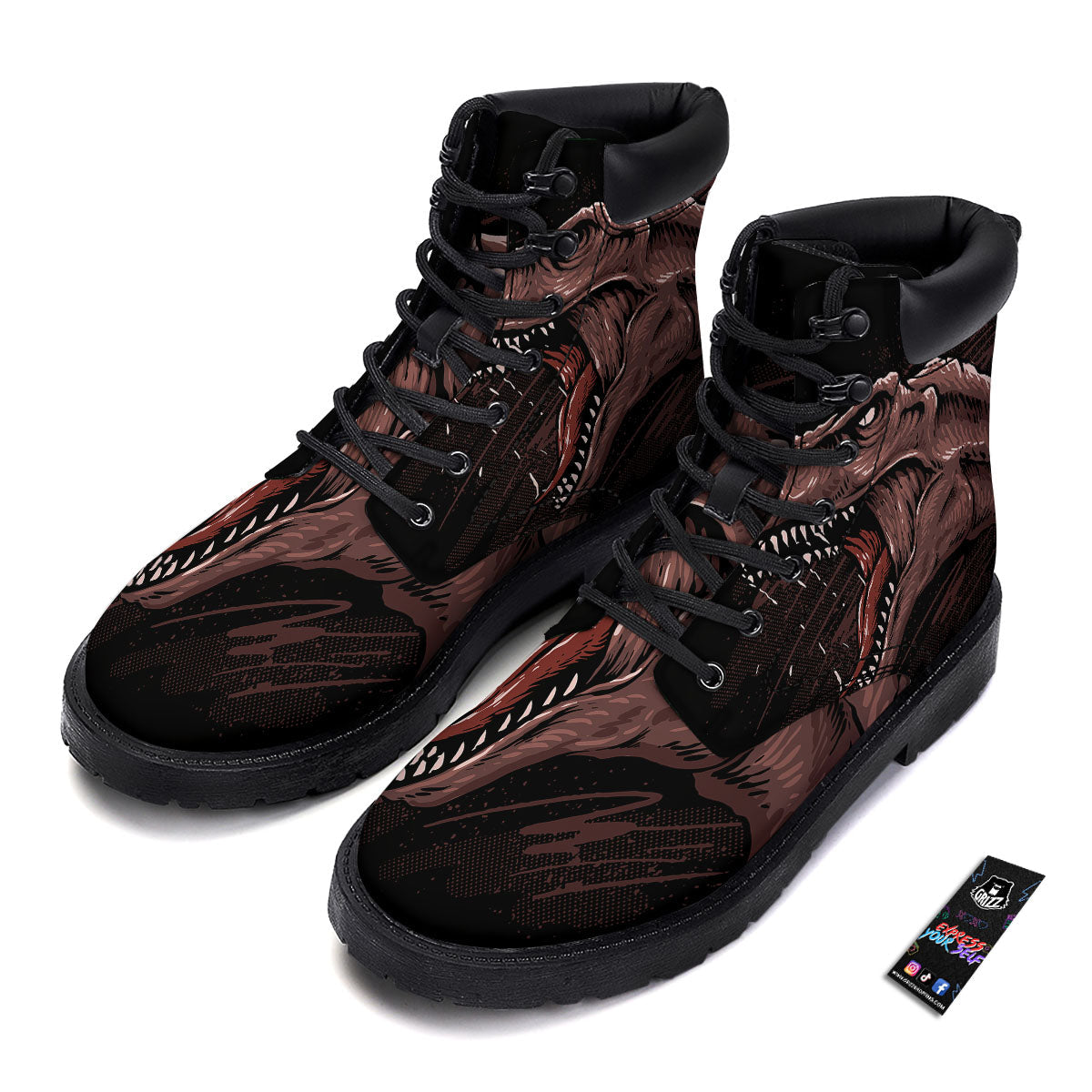 Tyrannosaurus Rex Head Print Boots-grizzshop