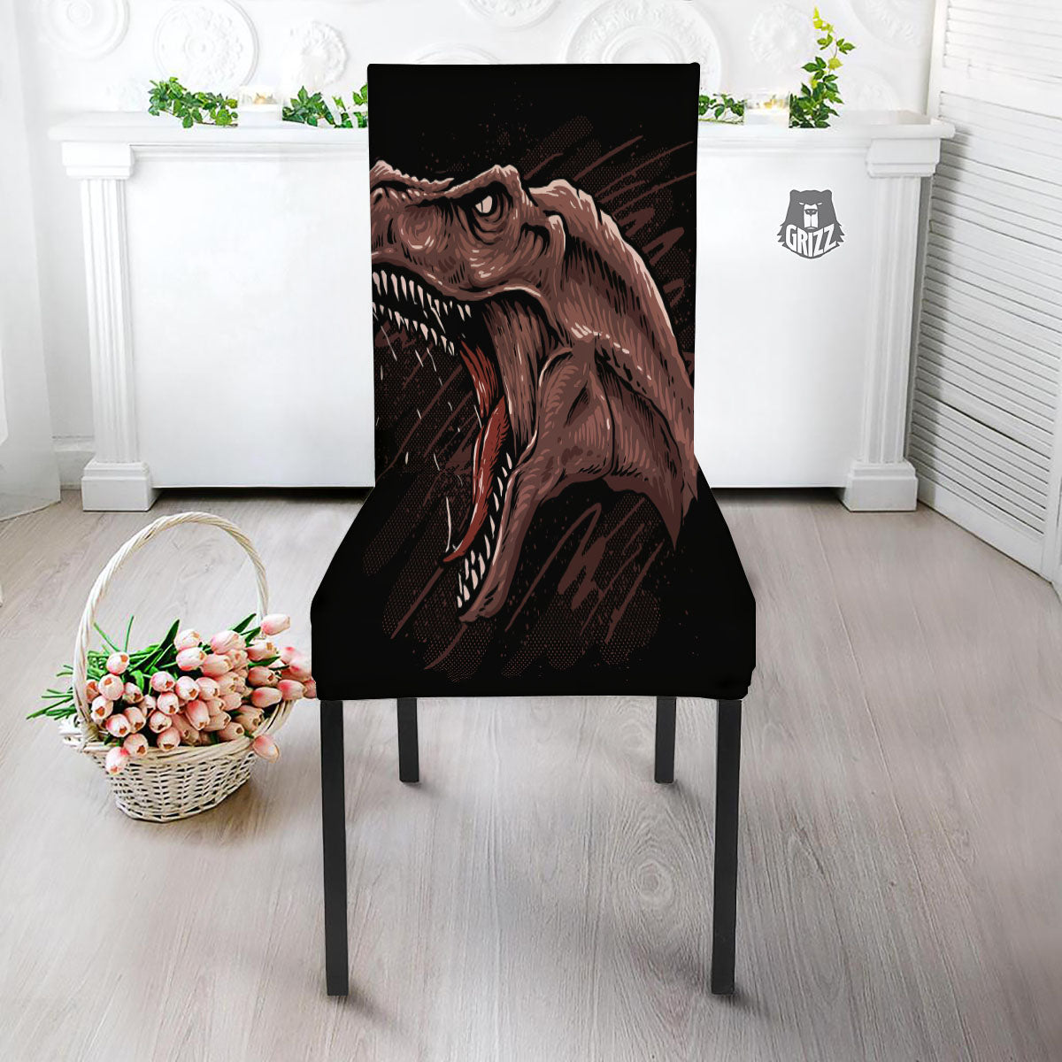 Tyrannosaurus Rex Head Print Dining Chair Slipcover-grizzshop