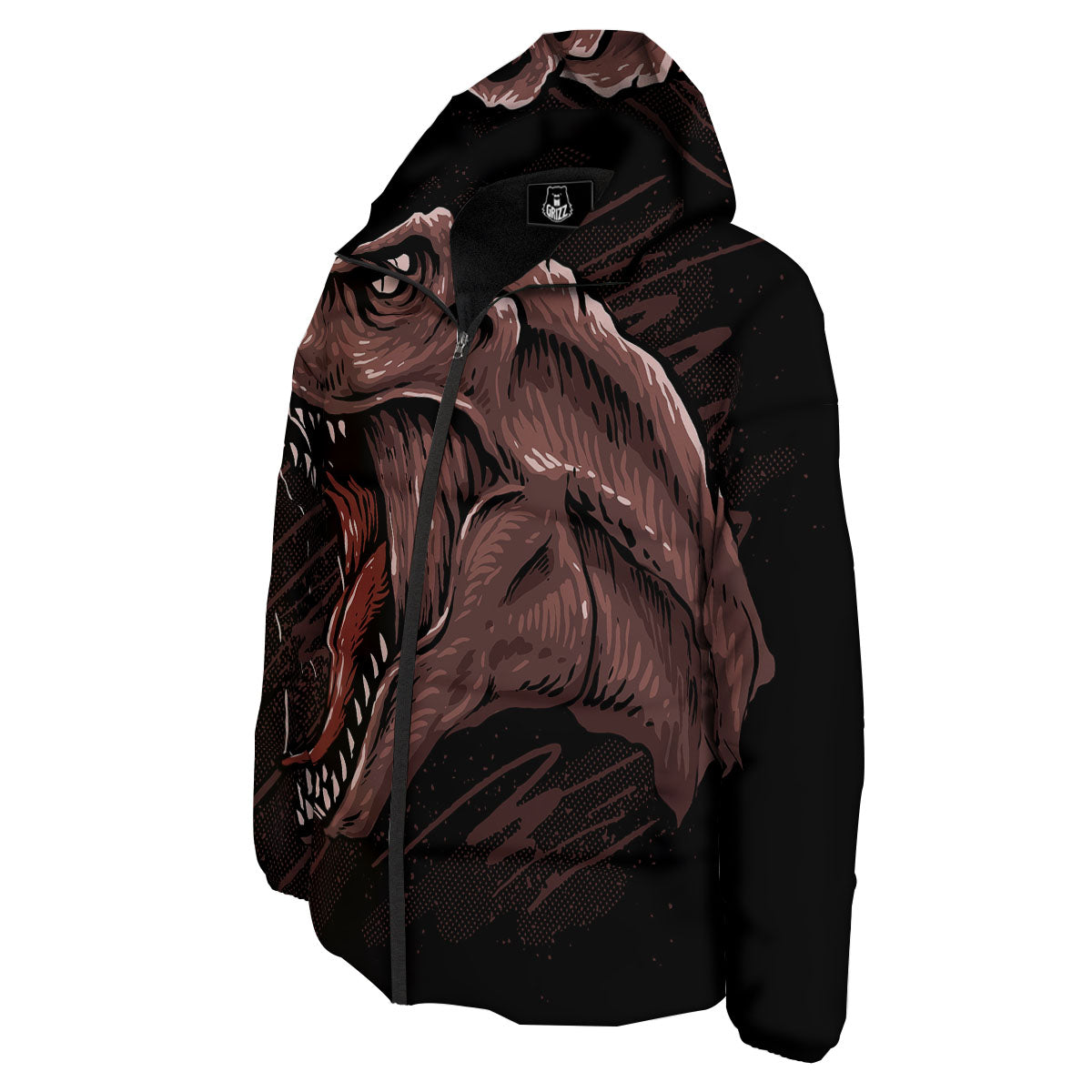 Tyrannosaurus Rex Head Print Down Jacket-grizzshop