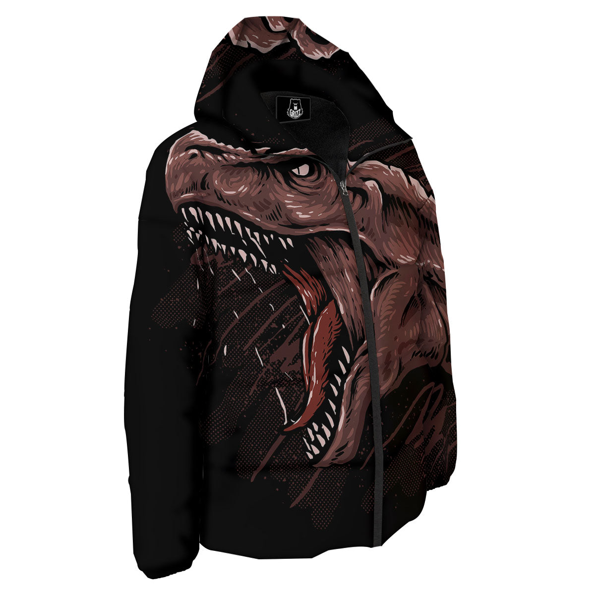Tyrannosaurus Rex Head Print Down Jacket-grizzshop